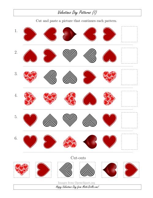 The Valentines Day Picture Patterns with Shape and Rotation Attributes (I) Math Worksheet