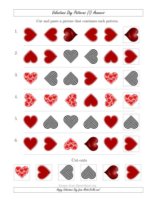 The Valentines Day Picture Patterns with Shape and Rotation Attributes (I) Math Worksheet Page 2