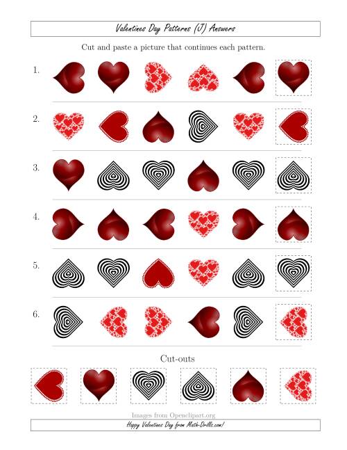 The Valentines Day Picture Patterns with Shape and Rotation Attributes (J) Math Worksheet Page 2