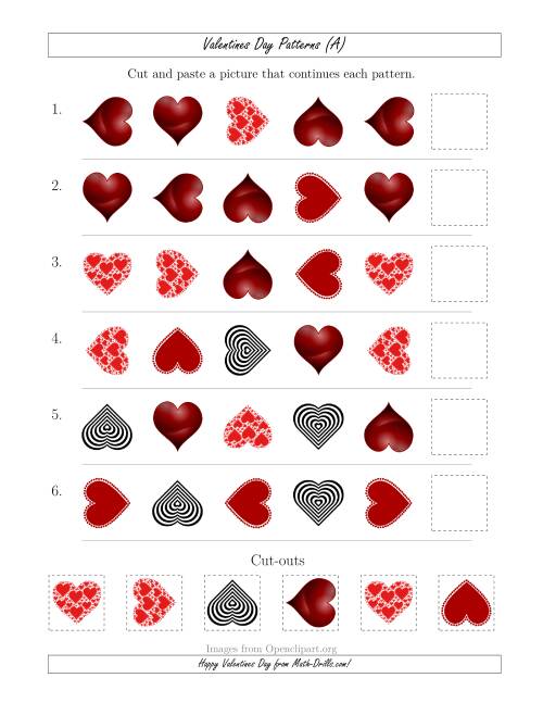 The Valentines Day Picture Patterns with Shape and Rotation Attributes (All) Math Worksheet