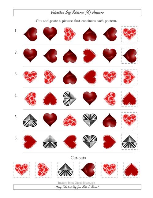 The Valentines Day Picture Patterns with Shape and Rotation Attributes (All) Math Worksheet Page 2