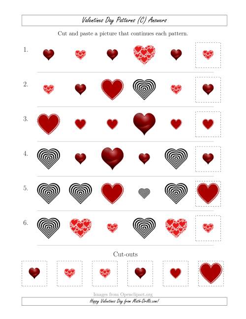 The Valentines Day Picture Patterns with Shape and Size Attributes (C) Math Worksheet Page 2