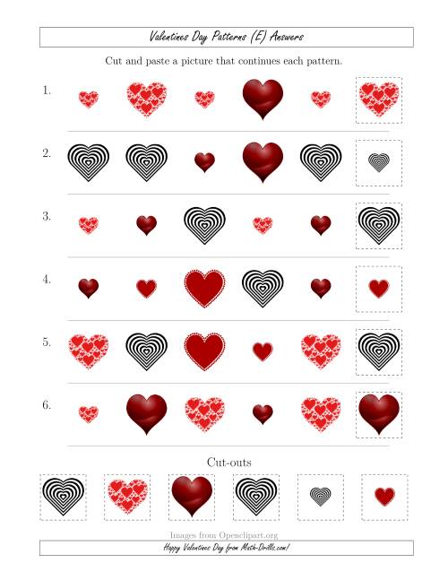 The Valentines Day Picture Patterns with Shape and Size Attributes (E) Math Worksheet Page 2
