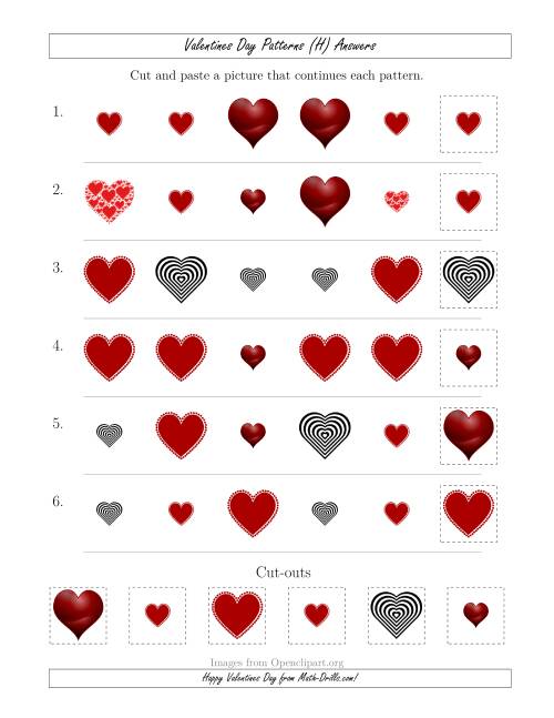 The Valentines Day Picture Patterns with Shape and Size Attributes (H) Math Worksheet Page 2