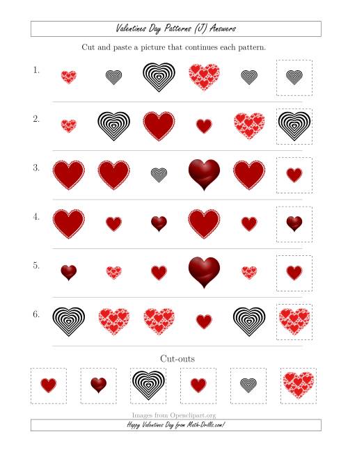 The Valentines Day Picture Patterns with Shape and Size Attributes (J) Math Worksheet Page 2