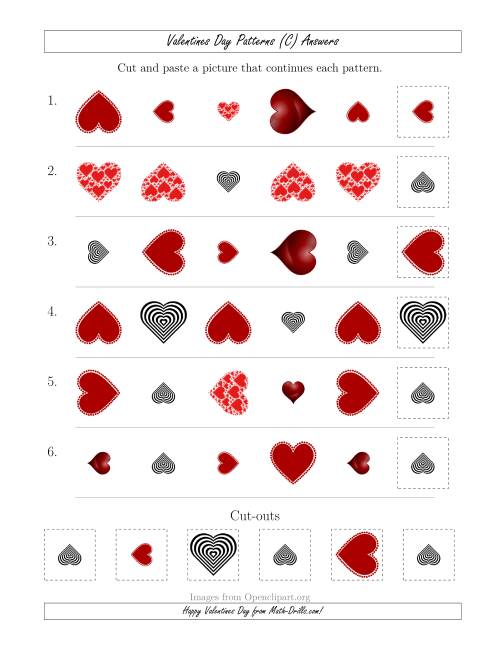 The Valentines Day Picture Patterns with Shape, Size and Rotation Attributes (C) Math Worksheet Page 2