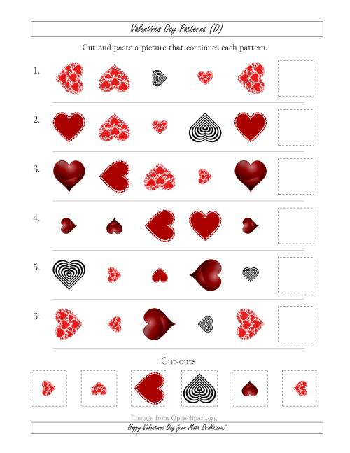 The Valentines Day Picture Patterns with Shape, Size and Rotation Attributes (D) Math Worksheet