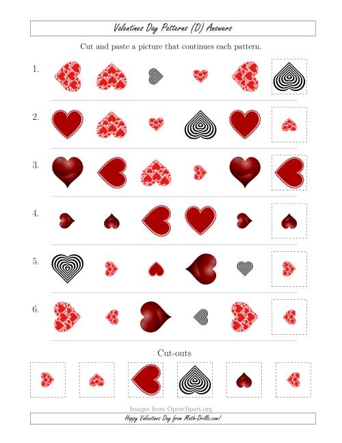The Valentines Day Picture Patterns with Shape, Size and Rotation Attributes (D) Math Worksheet Page 2