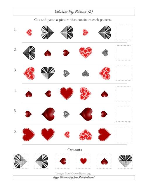 The Valentines Day Picture Patterns with Shape, Size and Rotation Attributes (E) Math Worksheet