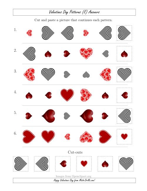 The Valentines Day Picture Patterns with Shape, Size and Rotation Attributes (E) Math Worksheet Page 2