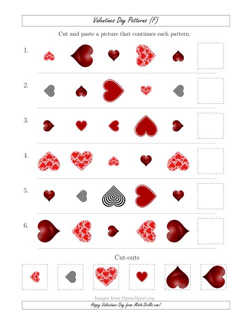 The Valentines Day Picture Patterns with Shape, Size and Rotation Attributes (F) Math Worksheet