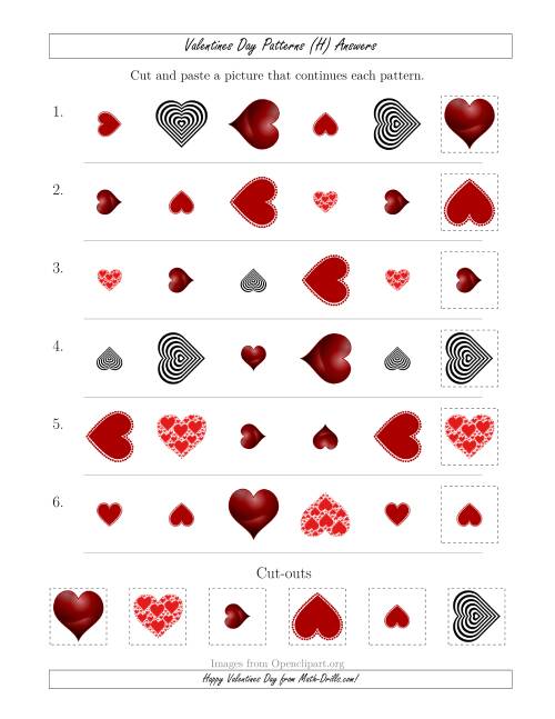The Valentines Day Picture Patterns with Shape, Size and Rotation Attributes (H) Math Worksheet Page 2
