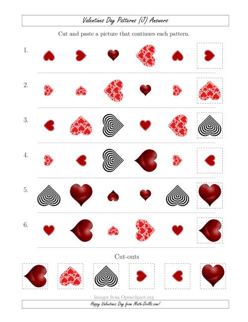 The Valentines Day Picture Patterns with Shape, Size and Rotation Attributes (J) Math Worksheet Page 2