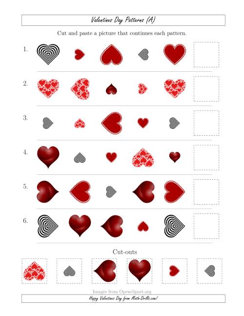 The Valentines Day Picture Patterns with Shape, Size and Rotation Attributes (All) Math Worksheet