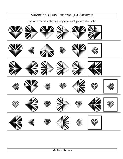 The Two-Attribute Patterns (Size and Rotation) Featuring Black and White Hearts (B) Math Worksheet Page 2