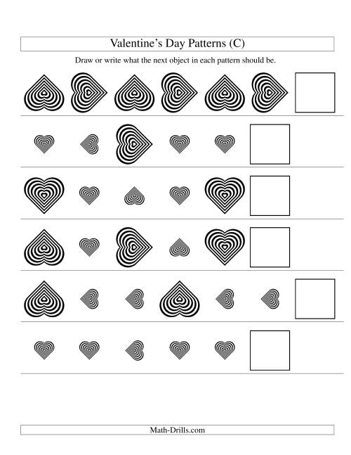 The Two-Attribute Patterns (Size and Rotation) Featuring Black and White Hearts (C) Math Worksheet