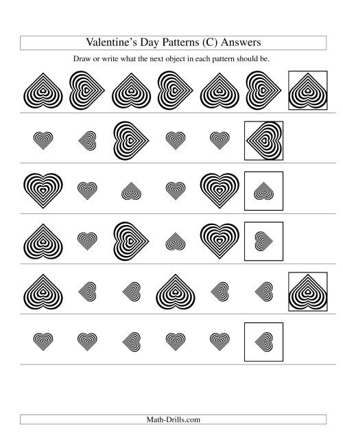 The Two-Attribute Patterns (Size and Rotation) Featuring Black and White Hearts (C) Math Worksheet Page 2