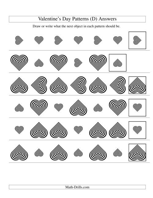 The Two-Attribute Patterns (Size and Rotation) Featuring Black and White Hearts (D) Math Worksheet Page 2