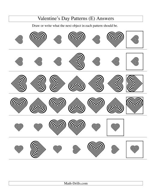 The Two-Attribute Patterns (Size and Rotation) Featuring Black and White Hearts (E) Math Worksheet Page 2