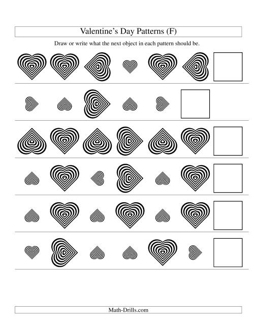 The Two-Attribute Patterns (Size and Rotation) Featuring Black and White Hearts (F) Math Worksheet