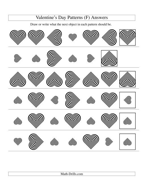 The Two-Attribute Patterns (Size and Rotation) Featuring Black and White Hearts (F) Math Worksheet Page 2