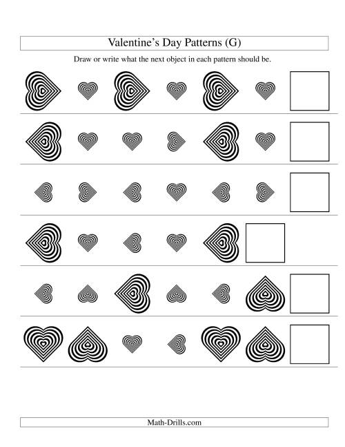 The Two-Attribute Patterns (Size and Rotation) Featuring Black and White Hearts (G) Math Worksheet
