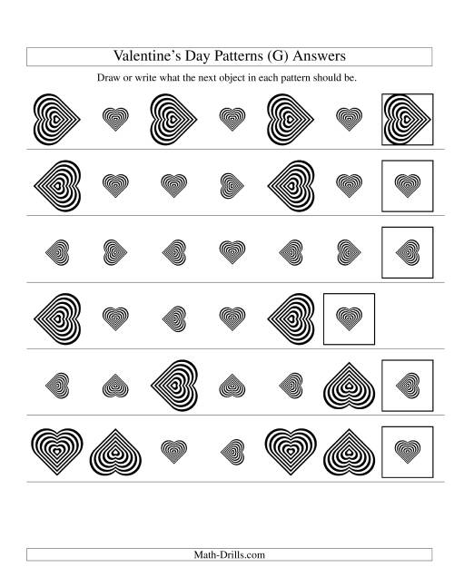 The Two-Attribute Patterns (Size and Rotation) Featuring Black and White Hearts (G) Math Worksheet Page 2