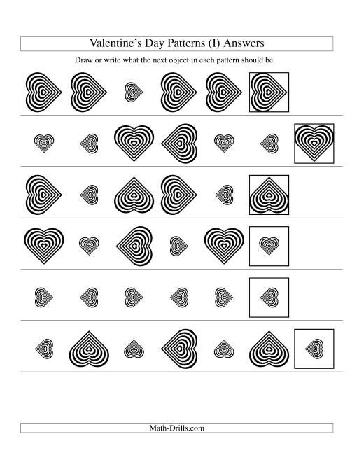 The Two-Attribute Patterns (Size and Rotation) Featuring Black and White Hearts (I) Math Worksheet Page 2