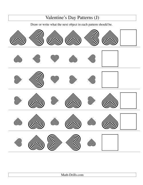 The Two-Attribute Patterns (Size and Rotation) Featuring Black and White Hearts (J) Math Worksheet