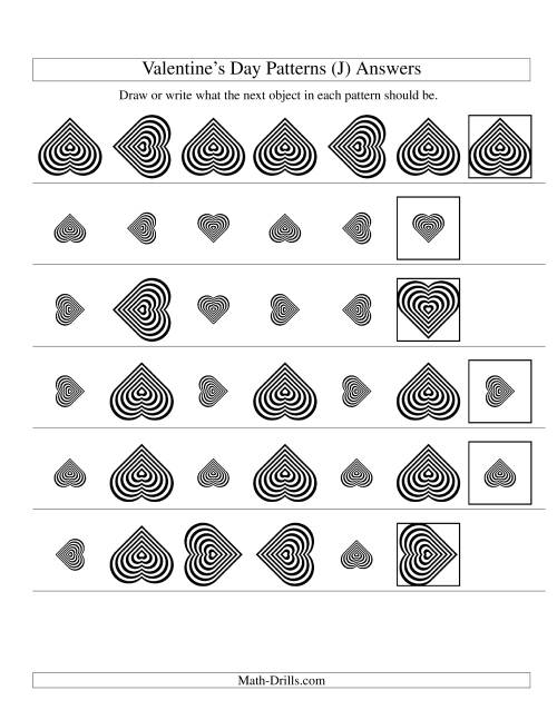 The Two-Attribute Patterns (Size and Rotation) Featuring Black and White Hearts (J) Math Worksheet Page 2