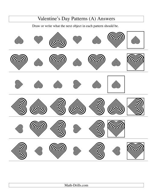 The Two-Attribute Patterns (Size and Rotation) Featuring Black and White Hearts (All) Math Worksheet Page 2