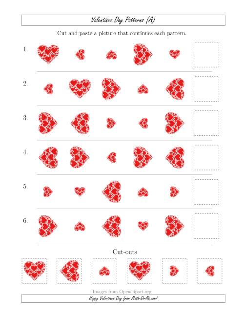 The Valentines Day Picture Patterns with Size and Rotation Attributes (A) Math Worksheet