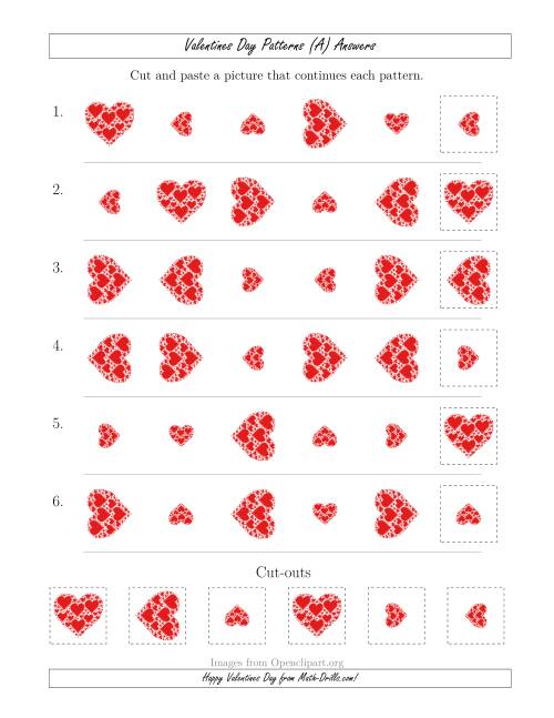 The Valentines Day Picture Patterns with Size and Rotation Attributes (A) Math Worksheet Page 2