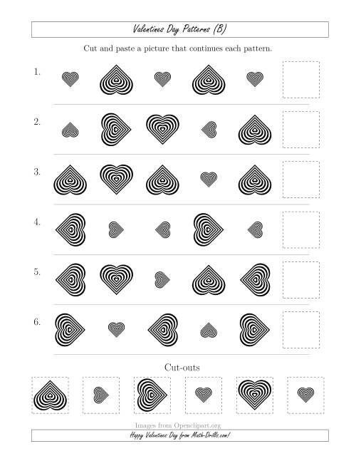 The Valentines Day Picture Patterns with Size and Rotation Attributes (B) Math Worksheet