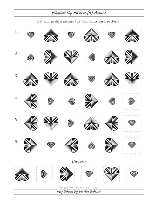 The Valentines Day Picture Patterns with Size and Rotation Attributes (B) Math Worksheet Page 2