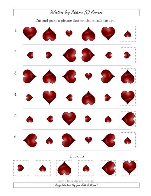 The Valentines Day Picture Patterns with Size and Rotation Attributes (C) Math Worksheet Page 2