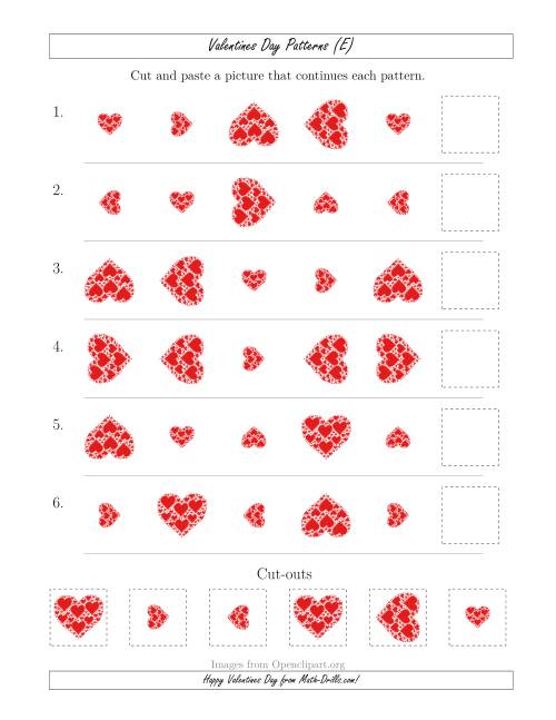 The Valentines Day Picture Patterns with Size and Rotation Attributes (E) Math Worksheet