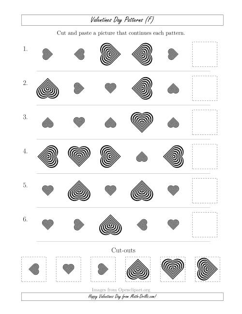 The Valentines Day Picture Patterns with Size and Rotation Attributes (F) Math Worksheet