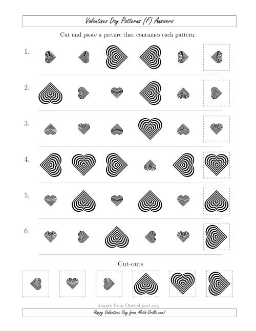 The Valentines Day Picture Patterns with Size and Rotation Attributes (F) Math Worksheet Page 2