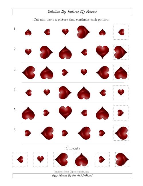 The Valentines Day Picture Patterns with Size and Rotation Attributes (G) Math Worksheet Page 2