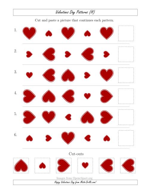 The Valentines Day Picture Patterns with Size and Rotation Attributes (H) Math Worksheet