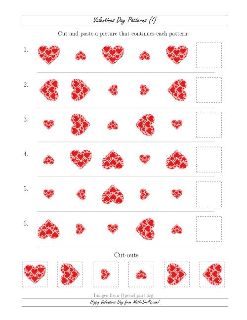 The Valentines Day Picture Patterns with Size and Rotation Attributes (I) Math Worksheet