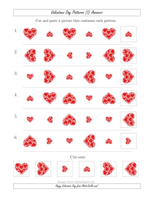 The Valentines Day Picture Patterns with Size and Rotation Attributes (I) Math Worksheet Page 2