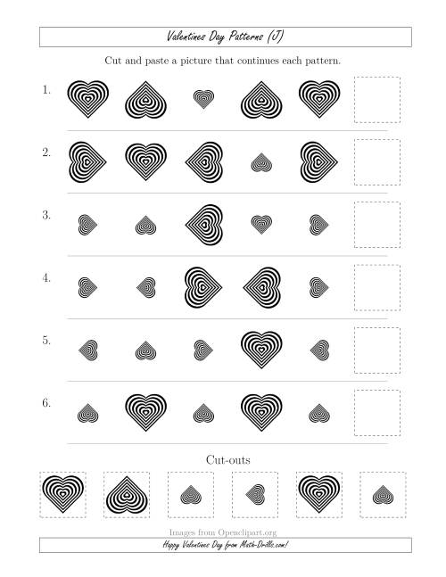 The Valentines Day Picture Patterns with Size and Rotation Attributes (J) Math Worksheet