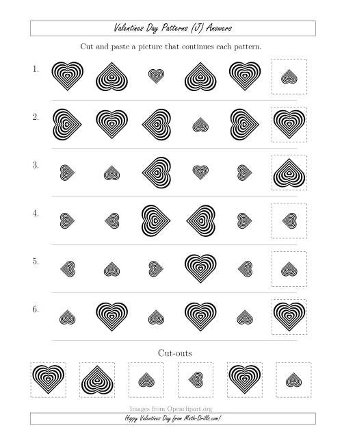 The Valentines Day Picture Patterns with Size and Rotation Attributes (J) Math Worksheet Page 2