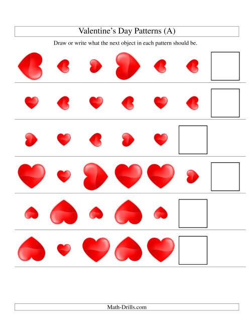 The Two-Attribute Patterns (Size and Rotation) Featuring Hearts (Old) Math Worksheet