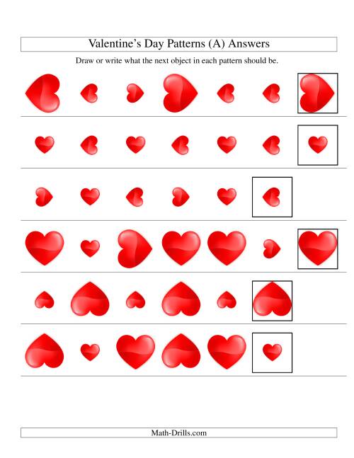 The Two-Attribute Patterns (Size and Rotation) Featuring Hearts (Old) Math Worksheet Page 2