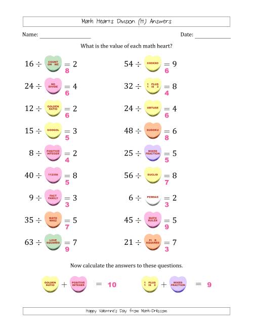 The Math Hearts Division with Quotients from 2 to 9 and Missing Divisors from 2 to 9 (H) Math Worksheet Page 2