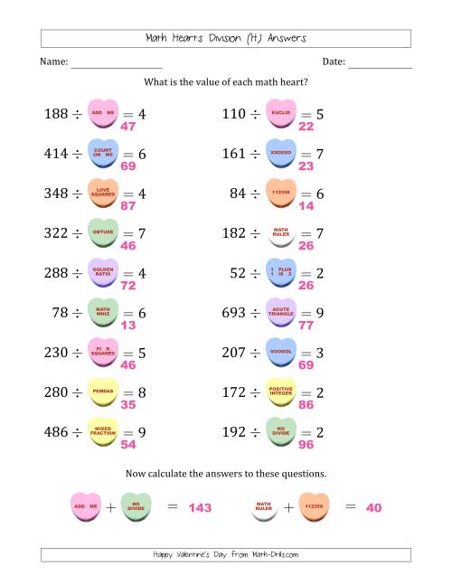 The Math Hearts Division with Quotients from 2 to 9 and Missing Divisors from 10 to 99 (H) Math Worksheet Page 2