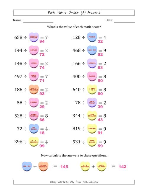 The Math Hearts Division with Quotients from 2 to 9 and Missing Divisors from 10 to 99 (All) Math Worksheet Page 2